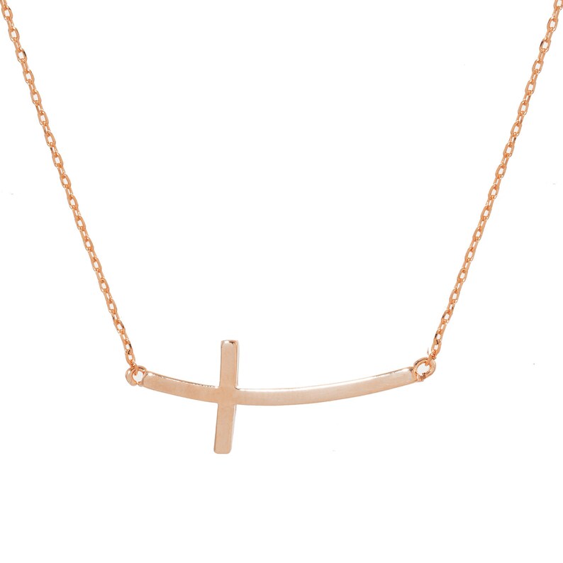 Tiny Cross Necklace Curved Cross Necklace Gold Cross Etsy