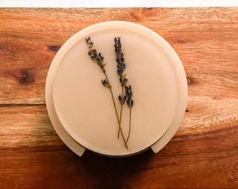 Nude & Lavender | Resin Flower Coasters with Caddy