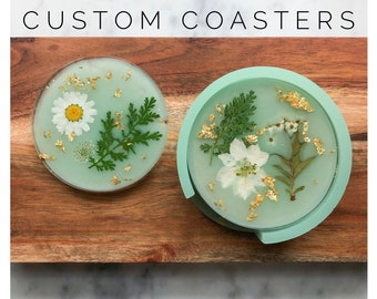Custom Coasters | Choose Your Own Color | 4 Coasters + Caddy | *please note processing time is up to 7 days for custom orders*