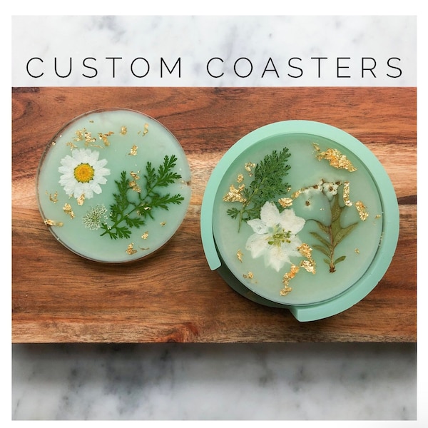 Custom Coasters | Choose Your Own Color | 4 Coasters + Caddy | *please note processing time is up to 7 days for custom orders*