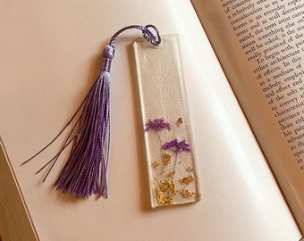 Floral Bookmark | Pressed Flowers and Gold Leaf in Resin