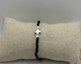 Handmade minimalist cross charm beaded black bracelet anklets