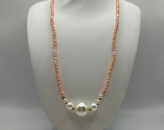 Handmade Pearl charm pink minimalist beaded necklace