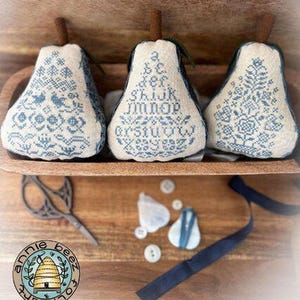 Annie Beez Folk Art "Bluework Pears" Counted Cross Stitch Pattern