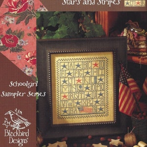 BLACKBIRD DESIGNS "Stars and Stripes" • Counted Cross Stitch Pattern • Schoolgirl Sampler Series • Chart, Pattern Only