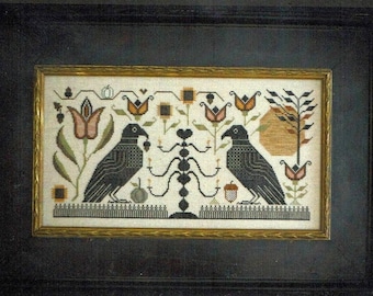 PLUM STREET SAMPLERS "Blackbird Fraktur" Counted Cross Stitch Pattern, Cross Stitch Chart, Pattern Only