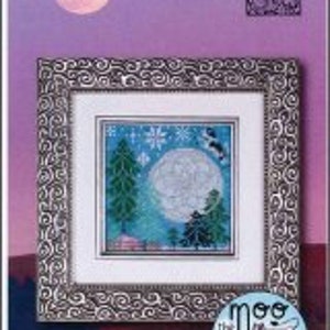May include: Cross stitch pattern featuring a winter scene with a full moon, two trees, and a snowflake. The pattern is titled "Hey, Diddle" and is from the "Moo in the Meadow" collection.