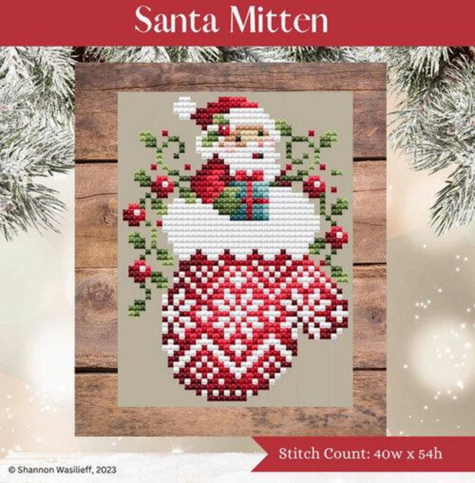 Shannon Christine Designs | Santa Mitten | Counted Cross Stitch Pattern ...