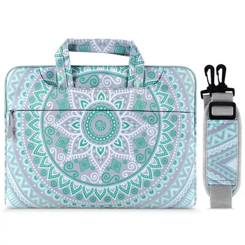 Personalized Mint Green and Blue Mandala Design Laptop Cover image 3