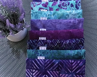 Washable Handmade Lavender and Flaxseed Eye Pillows in Blue and Purple Batik Fabrics