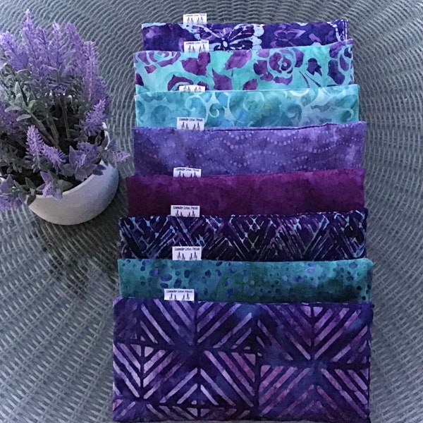 Washable Handmade Lavender and Flaxseed Eye Pillows in Blue and Purple Batik Fabrics