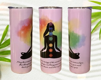 Seven Chakras Insulated Lavender Shimmer Tumbler; Yoga Tumbler; Yoga gift; Namaste Tumbler