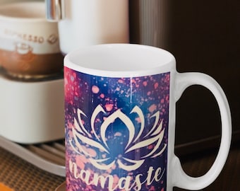 Large Lotus Flower and Namaste Mug; 15 oz Ceramic Yoga Mug; Yoga gift; Large Coffee Mug