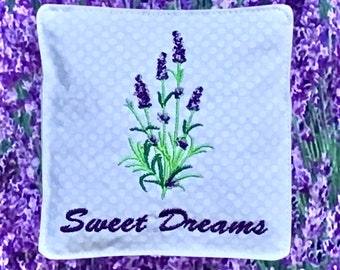 Herbal Dream Pillow with Embroidered Lavender Design; Herbal Sleep Pillow; Stress Relief Pillow; Aromatherapy Pillow