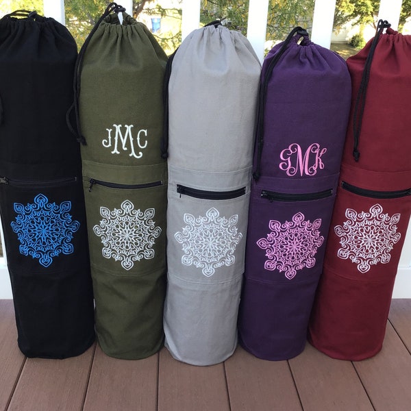 Eco-friendly Cotton Yoga Mat Bag with embroidered Mandala design