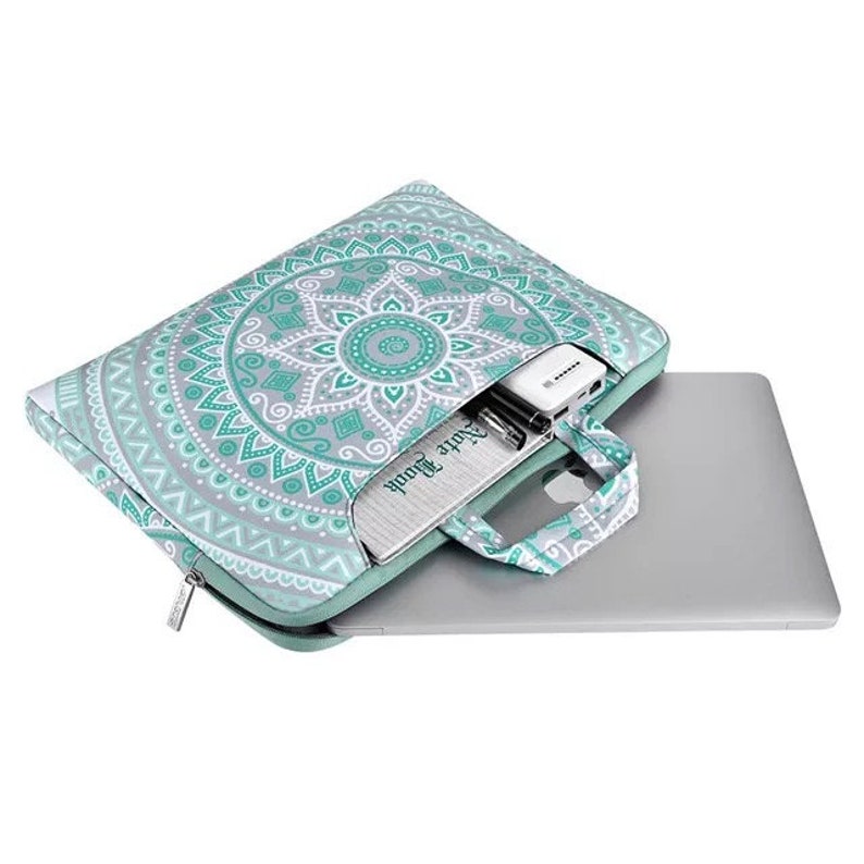 Personalized Mint Green and Blue Mandala Design Laptop Cover image 4