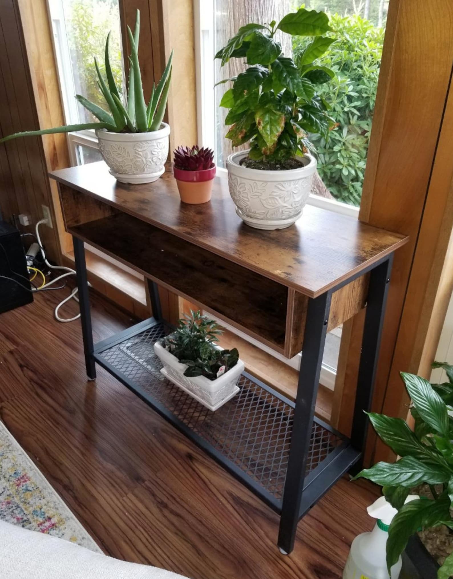 Industrial Sofa Side Console Table With Mesh Shelf & Storage Etsy