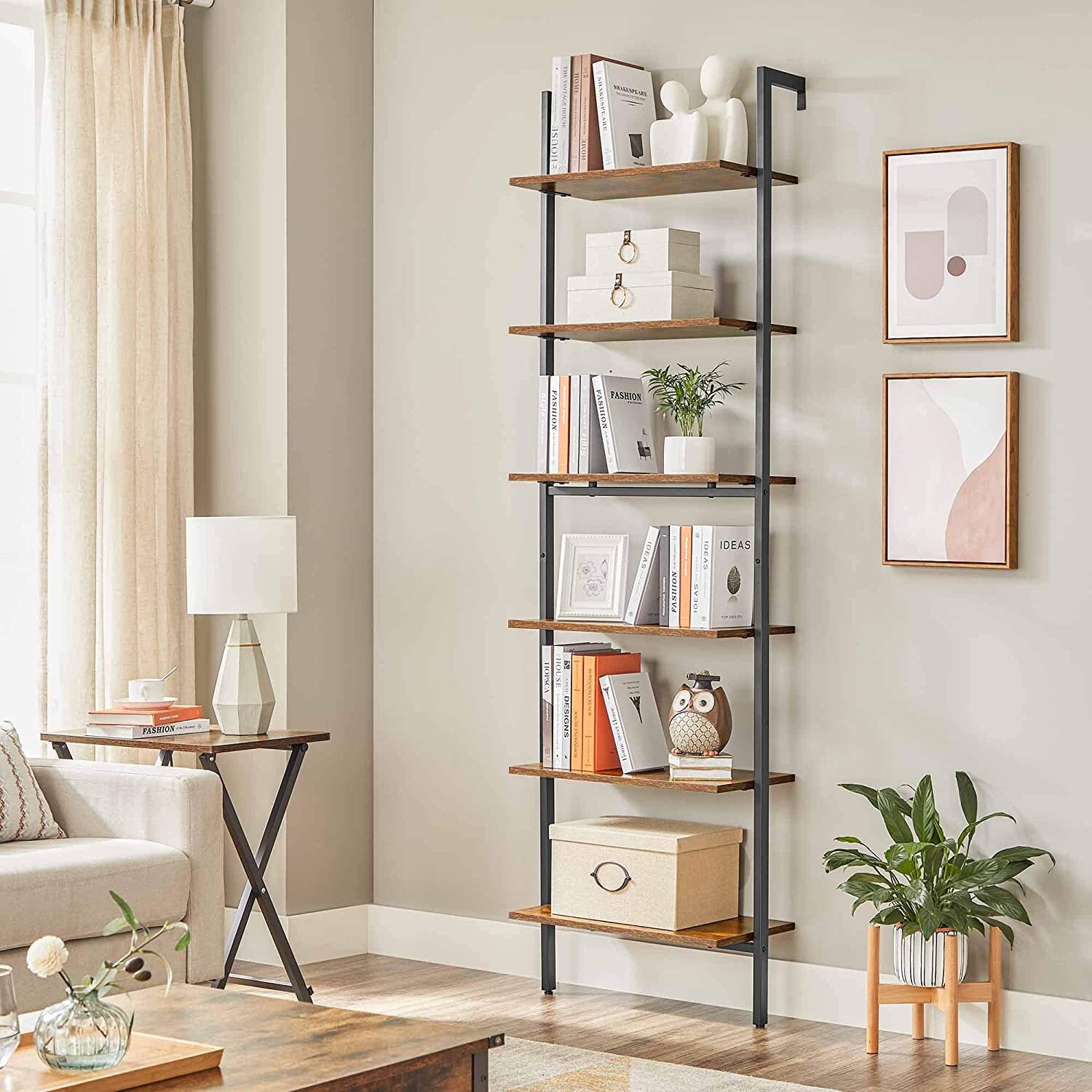 Industrial 6 Tier Tall Ladder Wall Mounted Bookshelf Bookcase Etsy