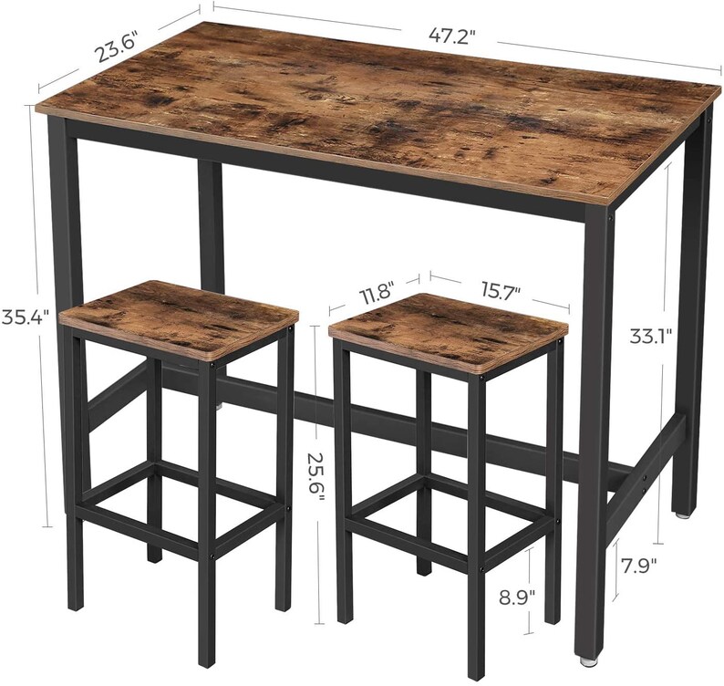 Brand New Industrial Style Bar Table Set With 2 Bar Stools Etsy