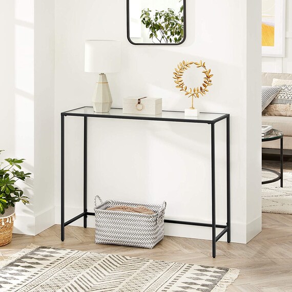 Modern Black Narrow Console Table With Tempered Glass Top Australia Modern Black Narrow Console Table With, Narrow Console Table Glass Top