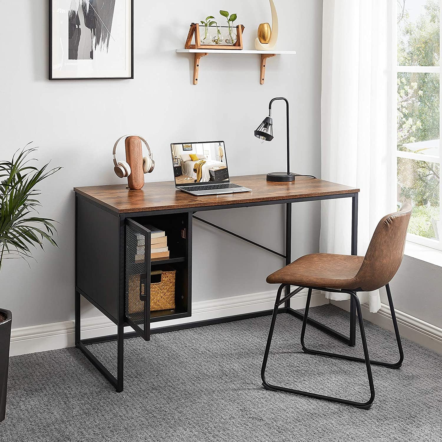 Industrial Computer Desk With Mesh Door Storage Etsy