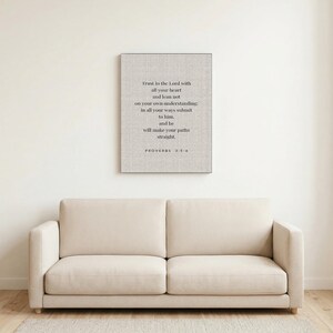 Proverbios 3:5-6 Arte en lienzo con versículo bíblico, pintura al óleo "Confía en el Señor" para decoración de pared (NVI)