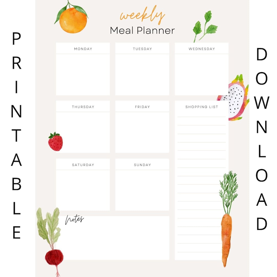 Weekly Meal Planner Printable | Grocery List (digital Download) - Etsy