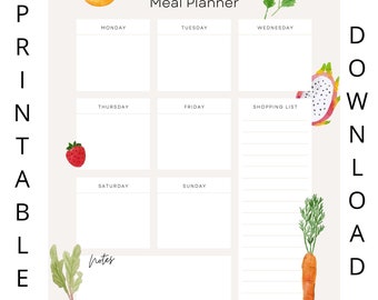 Weekly Meal Planner Printable | Grocery List (Digital Download)
