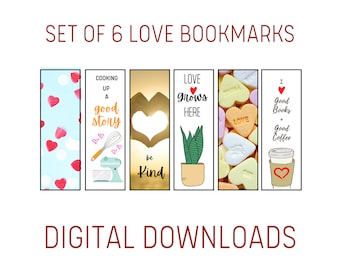 Valentine's Day Bookmarks, Love Sayings, Set of 6 (Digital Download)