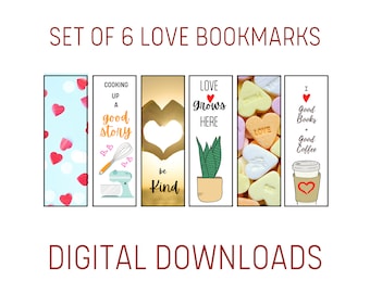 Set of 6 Valentine's Day Love Bookmarks, Book Lover Gift, Gifts for Readers, Digital Download