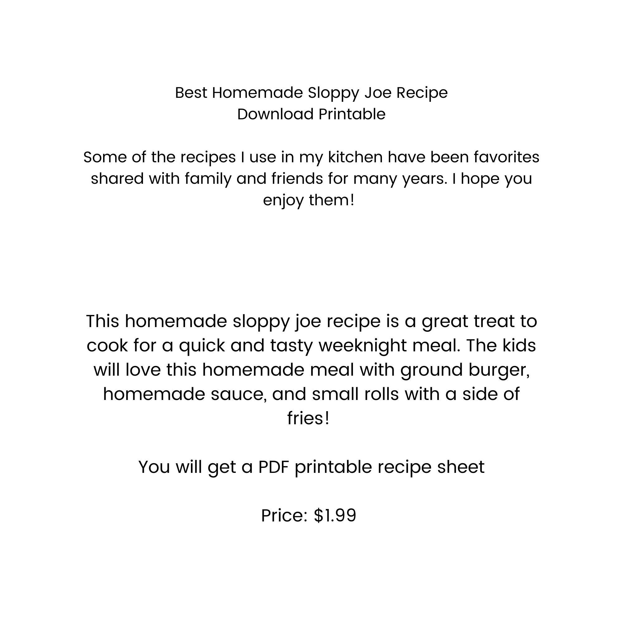 Best Homemade Sloppy Joe Recipe Printable Download - Etsy