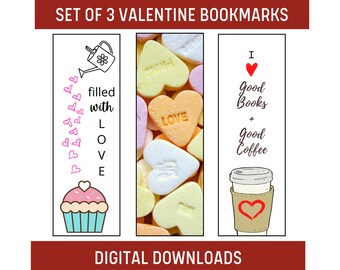 Set of 3 Valentine's Day Love Bookmarks, Book Lover Gift, Gifts for Readers, Digital Download