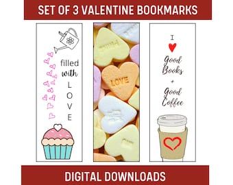 Valentine's Day Bookmarks Set, Love & Coffee, Reader Gift (Digital Download)