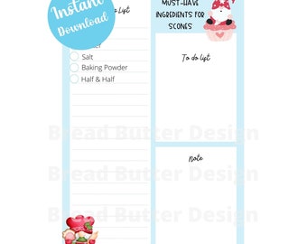 Gnome Baking Shopping List, Scone Ingredients Printable (Digital Download)