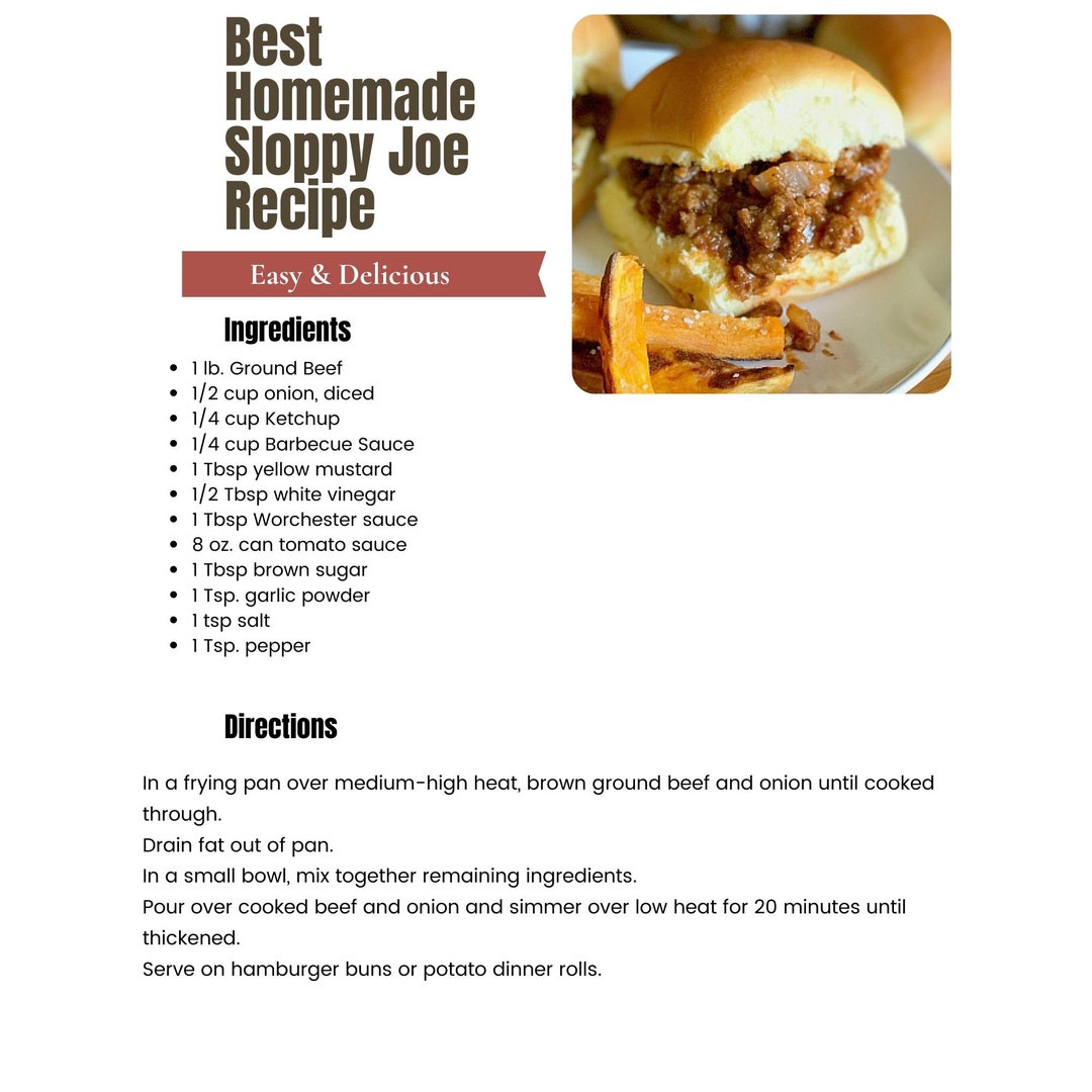 Best Homemade Sloppy Joe Recipe Printable Download - Etsy