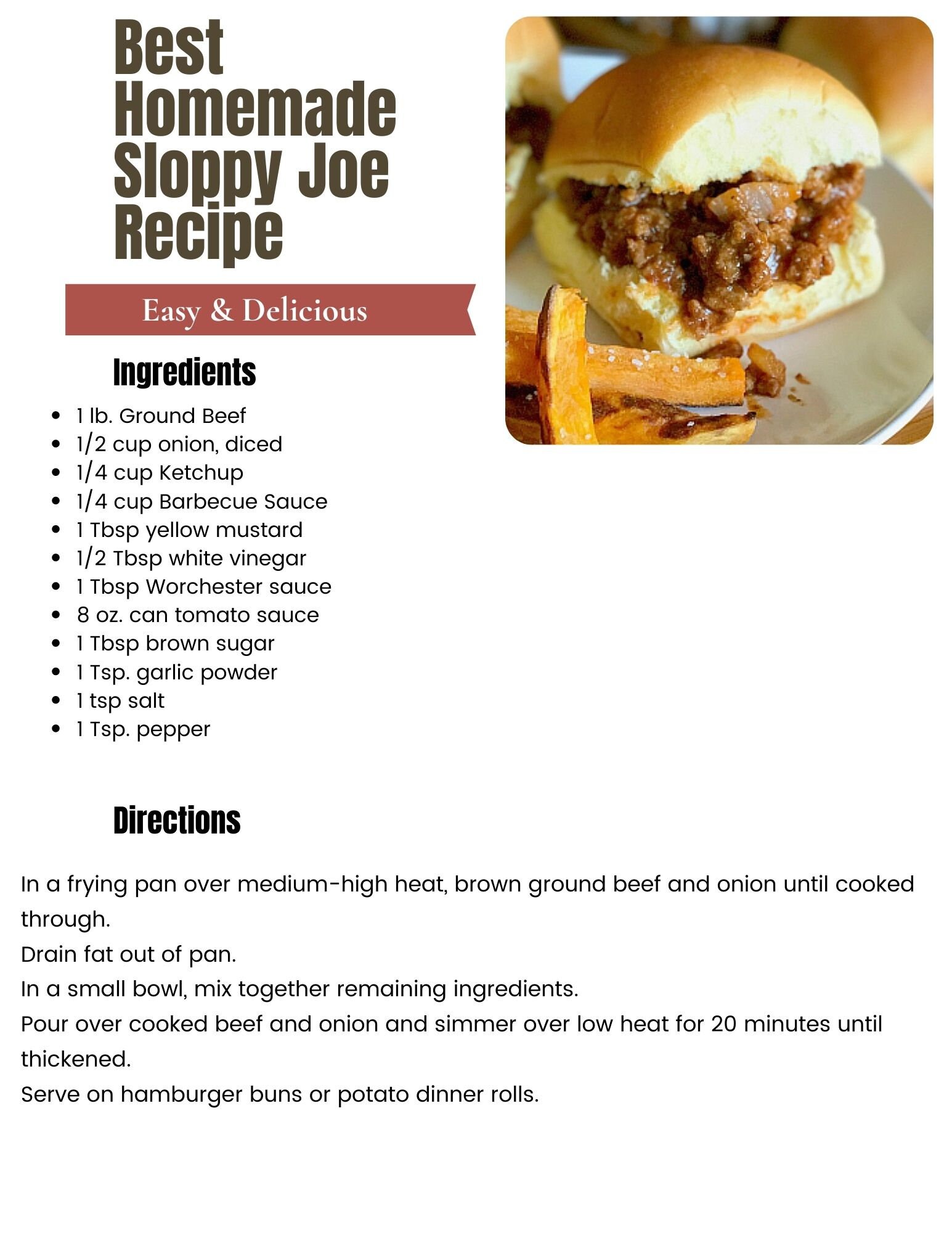 Best Homemade Sloppy Joe Recipe Printable Download - Etsy