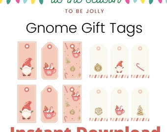 Printable Christmas Gnome Gift Tags, Holiday Bag Toppers (Instant Download)
