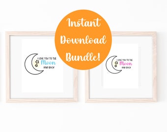 Moon and Back Nursery Print, Watercolor Splash Art Bundle (Digital Download)