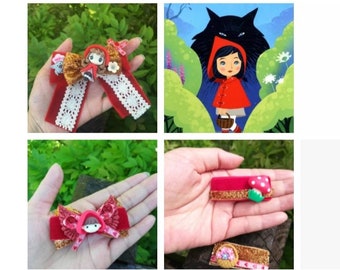 Le petit chaperon rouge fille barrettes pince à cheveux magnet the little red riding hood hair bow barrette JadeNouveau