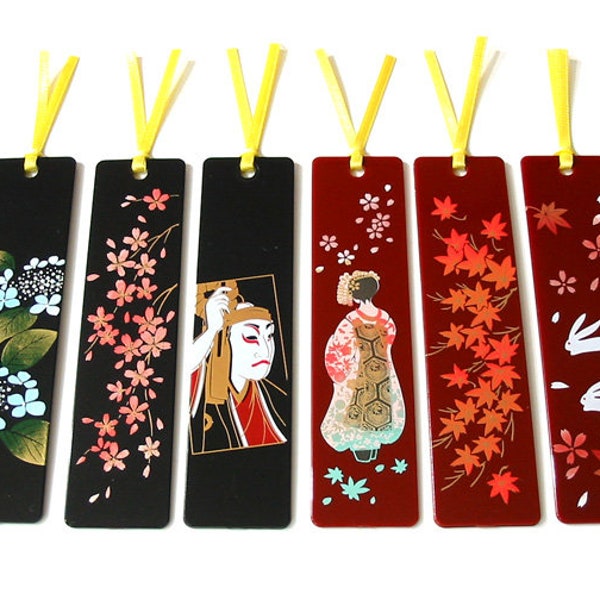 Marque-page japonais fabriqué à la main au japon techniques maki-e, kabuki, geisha, sakura, daruma, porte shinto, kinkaku-ji, kiyomizu-dera