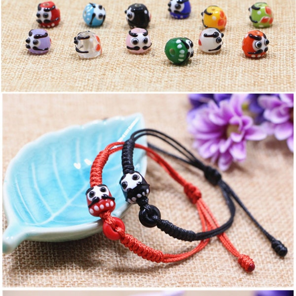 Bracelet réglable Daruma porte-bonheur unisexe avec perles japonaises rouge noir rose unisexe, bracelet corde tressée unisexe, jadenouveau