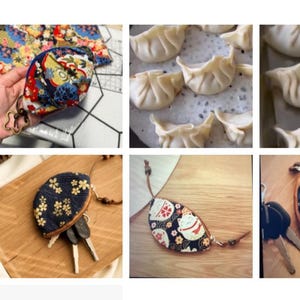 Schlüsselanhänger-Etuis, Schlüsseletui, Aufbewahrung, japanischer Stoff, japanische Gyoza-Muster, Sakura-Blüten, Maneki-Neko, Geschenk, Herrin, Frau, minimalistisch
