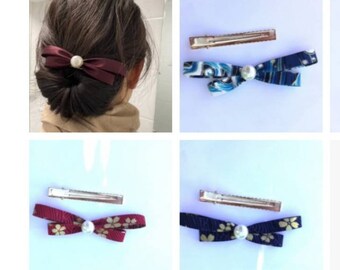 Pince cheveux grande barrette femme classique et simple motifs japonais sakura doré rouge bordeaux bleu marine, Jadenouveau