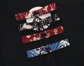 Collar de gargantilla japonesa rojo Navidad tela de algodón ajustable flores japonesas sakura dorada, maneki-neko, regalo de creación japonesa