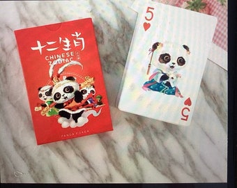 Panda Carte à jouer Poker panda thème panda jeux de société adulte enfant, jeu de carte play cards panda, motifs panda 12 zodiaque chinoise