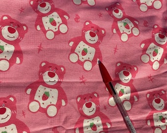 Tissu coton pour fille rose tissu d'automne d'hiver strawberry bear cotton fabric automn d'automne d'hiver chemise T shirt 0.5m half yard