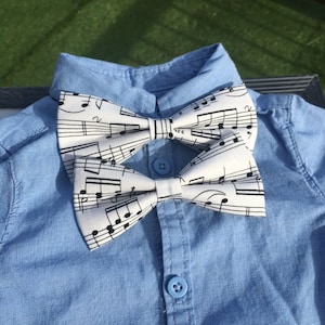 Musiknoten weiße Fliege Fliege weiß schwarz Musik Muster Männer Kinder Jungen Baumwollstoff verstellbar, Black Tie Alternative