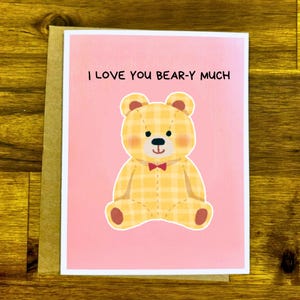 Carte de voeux je t'aime beaucoup l rose mignon jeu de mots avec un ours vierge à l'intérieur l carte unique drôle pour anniversaire de mariage anniversaire Saint-Valentin