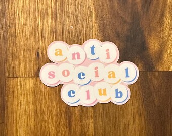 Anti Social Club Aufkleber | Niedliche Pastell Aufkleber für sozial ängstliche introvertierte Girlies | Antisozialer Homebody Introvert-Aufkleber