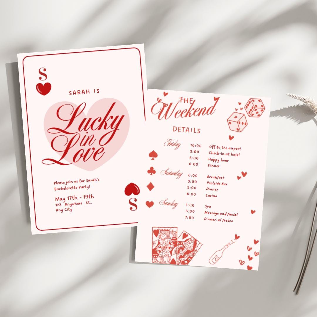 Lucky in Love Bachelorette Playing Card Invitation L Las Vegas